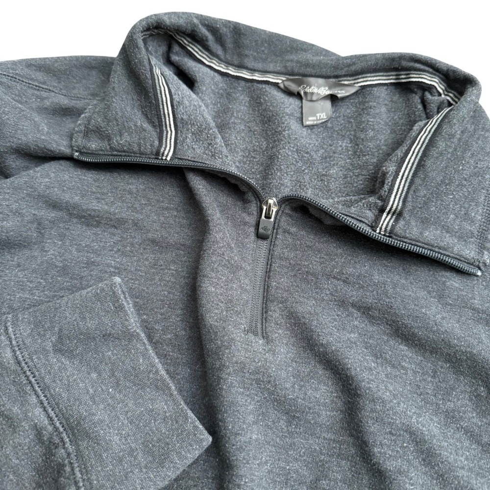 Eddie Bauer Mens TXL Quarter Zip Pullover Charcoal Gray Heathered Mock Neck Tall